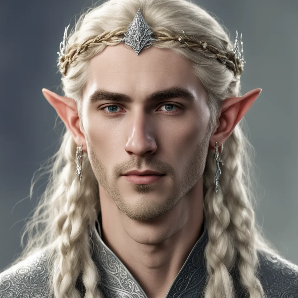 tolkien noble sindarin elf male with blond hair and braids wearing silver sindarin elvish circlet with diamonds confident engaging wow artstation art 3