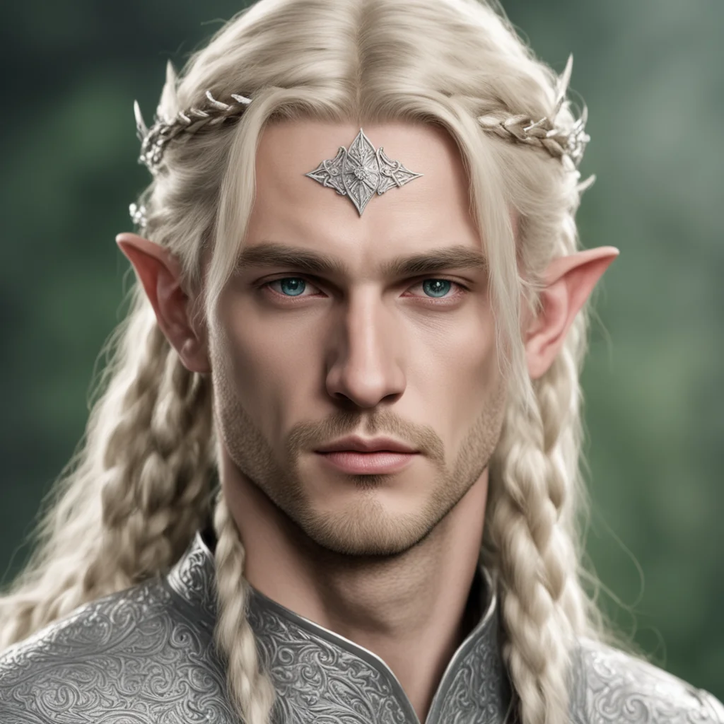 tolkien noble sindarin elf male with blond hair and braids wearing silver sindarin elvish circlet with diamonds good looking trending fantastic 1