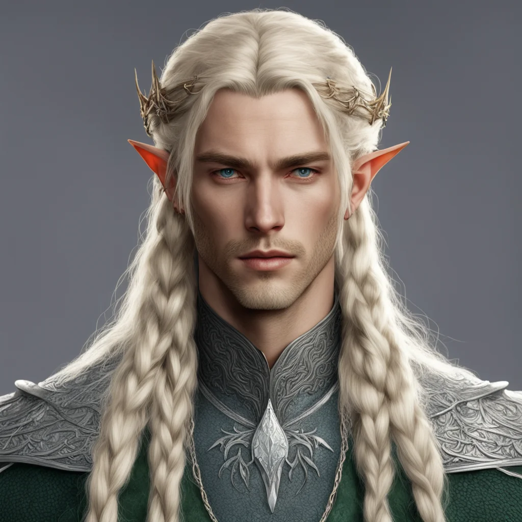 tolkien noble sindarin elf male with blond hair and braids wearing silver sindarin elvish circlet with diamonds