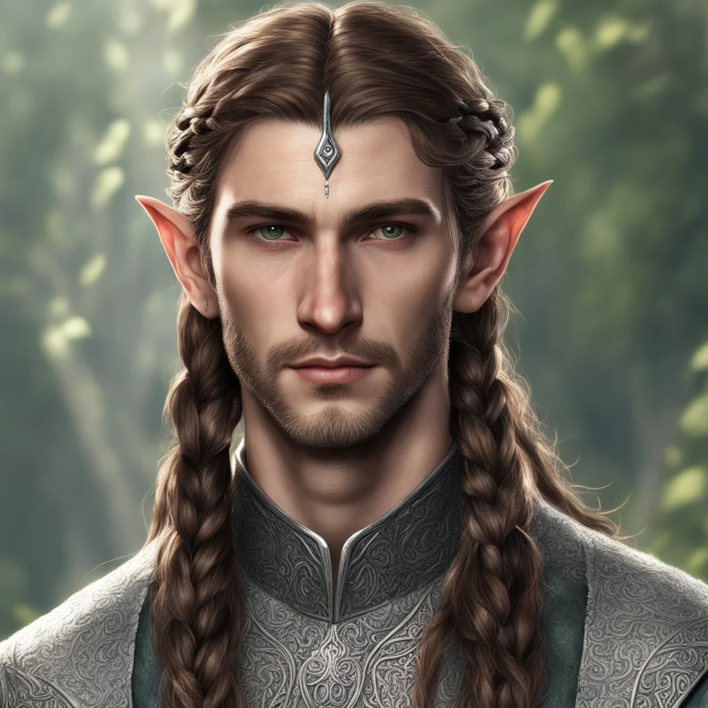 aitolkien noble sindarin elf male with brown hair and braids wearing silver sindarin elvish circlet amazing awesome portrait 2