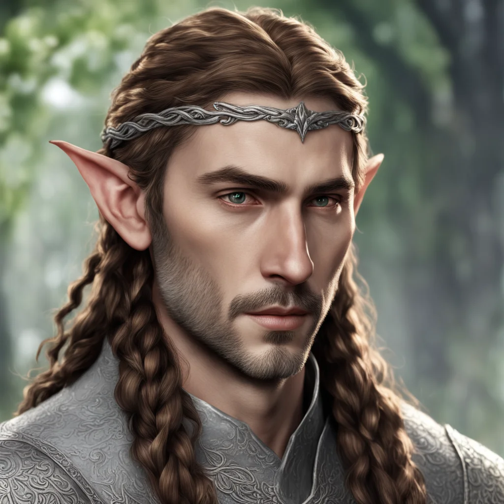 aitolkien noble sindarin elf male with brown hair and braids wearing silver sindarin elvish circlet good looking trending fantastic 1