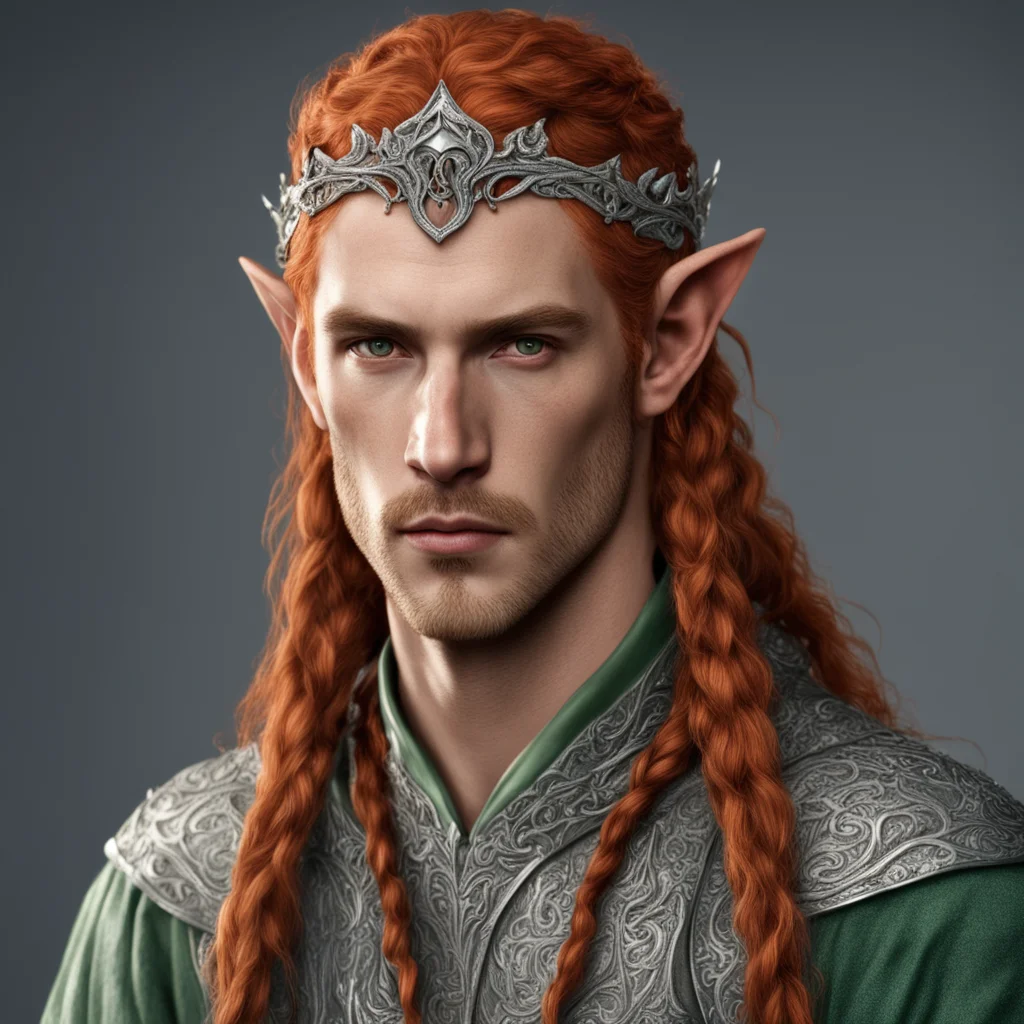 tolkien noble sindarin elf male with reddish hair and braids wearing silver sindarin elvish circlet with diamonds amazing awesome portrait 2
