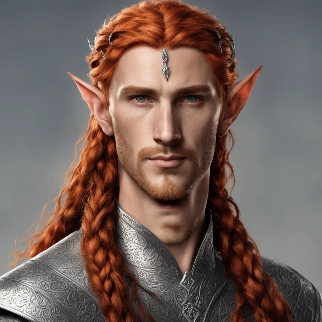 aitolkien noble sindarin elf male with reddish hair and braids wearing silver sindarin elvish circlet with diamonds good looking trending fantastic 1