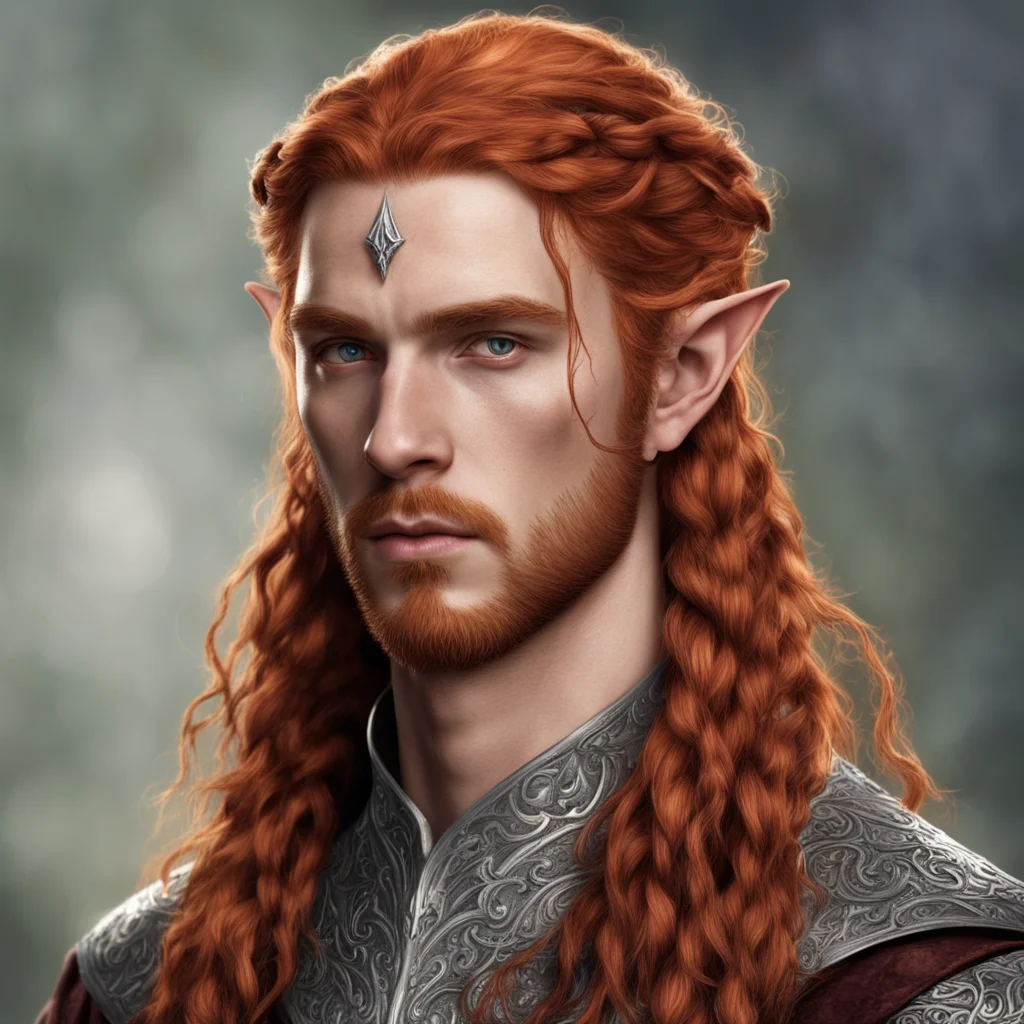 aitolkien noble sindarin elf male with reddish hair and braids wearing silver sindarin elvish circlet with diamonds