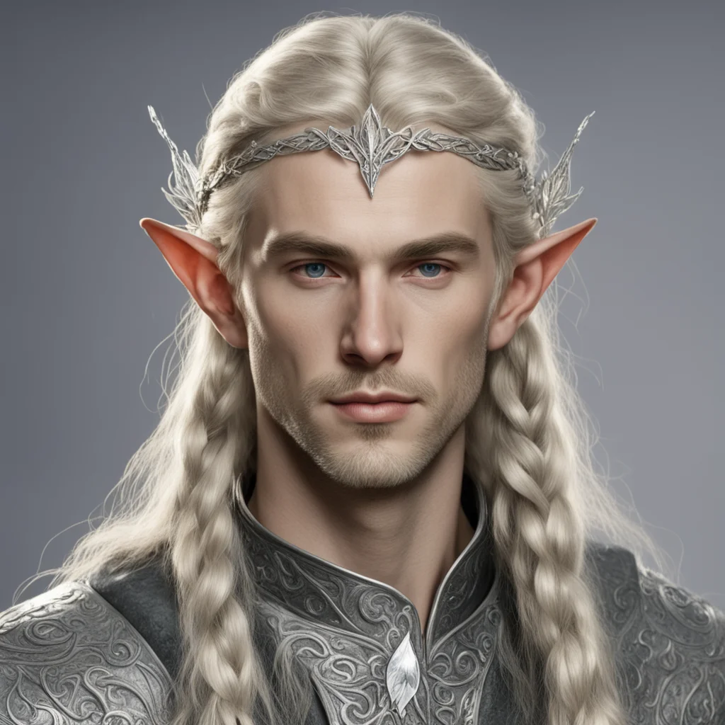 tolkien noble sindarin male elf with blond hair and braids wearing silver twig and silver leaf with diamonds to form a silver elvish circlet with center diamond amazing awesome portrait 2