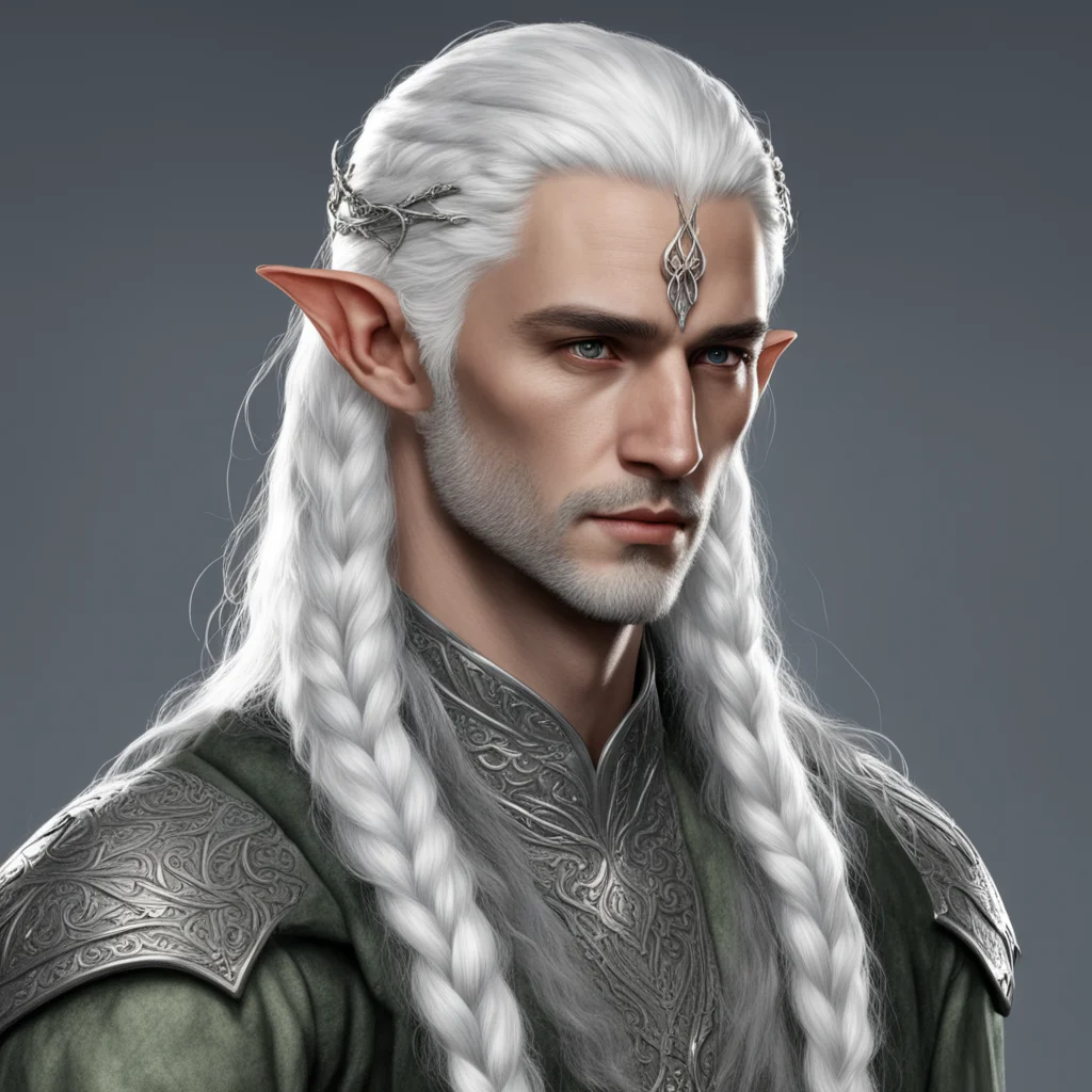 aitolkien noble sindarin male elf with white hair and braids wearing silver elvish circlet with center diamond amazing awesome portrait 2