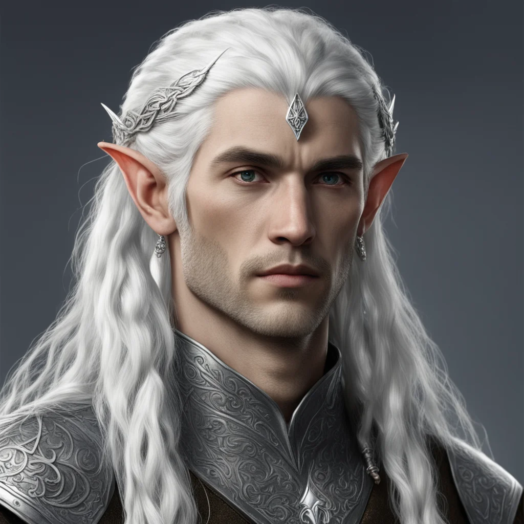 tolkien noble sindarin male elf with white hair and braids wearing silver elvish circlet with center diamond good looking trending fantastic 1