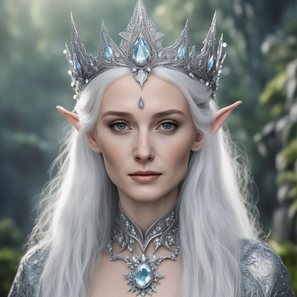 aitolkien oropher%E2%80%99s wife with silver hair wearing silver elven crown with diamonds good looking trending fantastic 1
