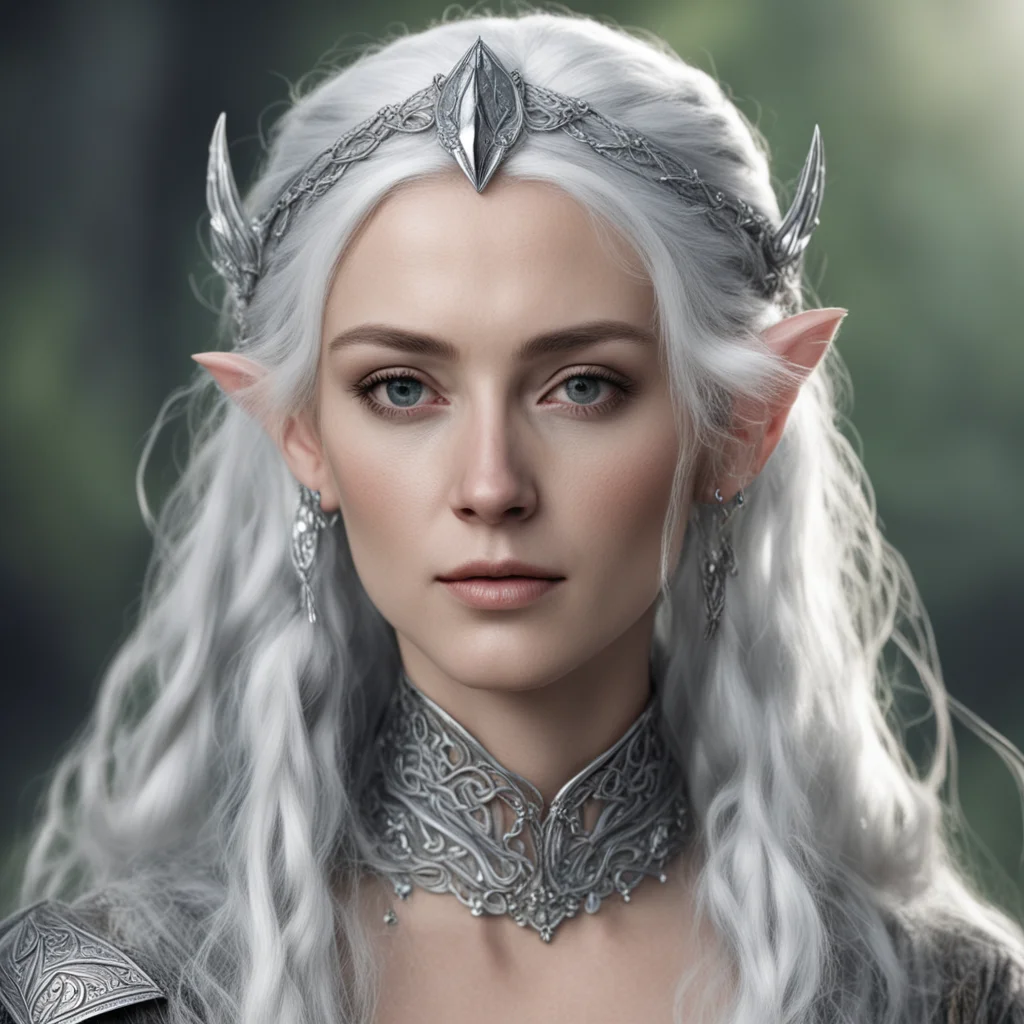 aitolkien oropher%E2%80%99s wife with silver hair with braids wearing silver wood elven circlet with diamonds confident engaging wow artstation art 3