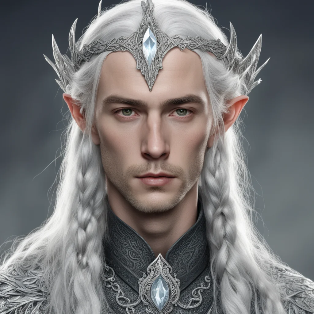 aitolkien prince celeborn with silver hair and braids wearing silver elvish circlet encrusted with diamonds with large center diamond  amazing awesome portrait 2