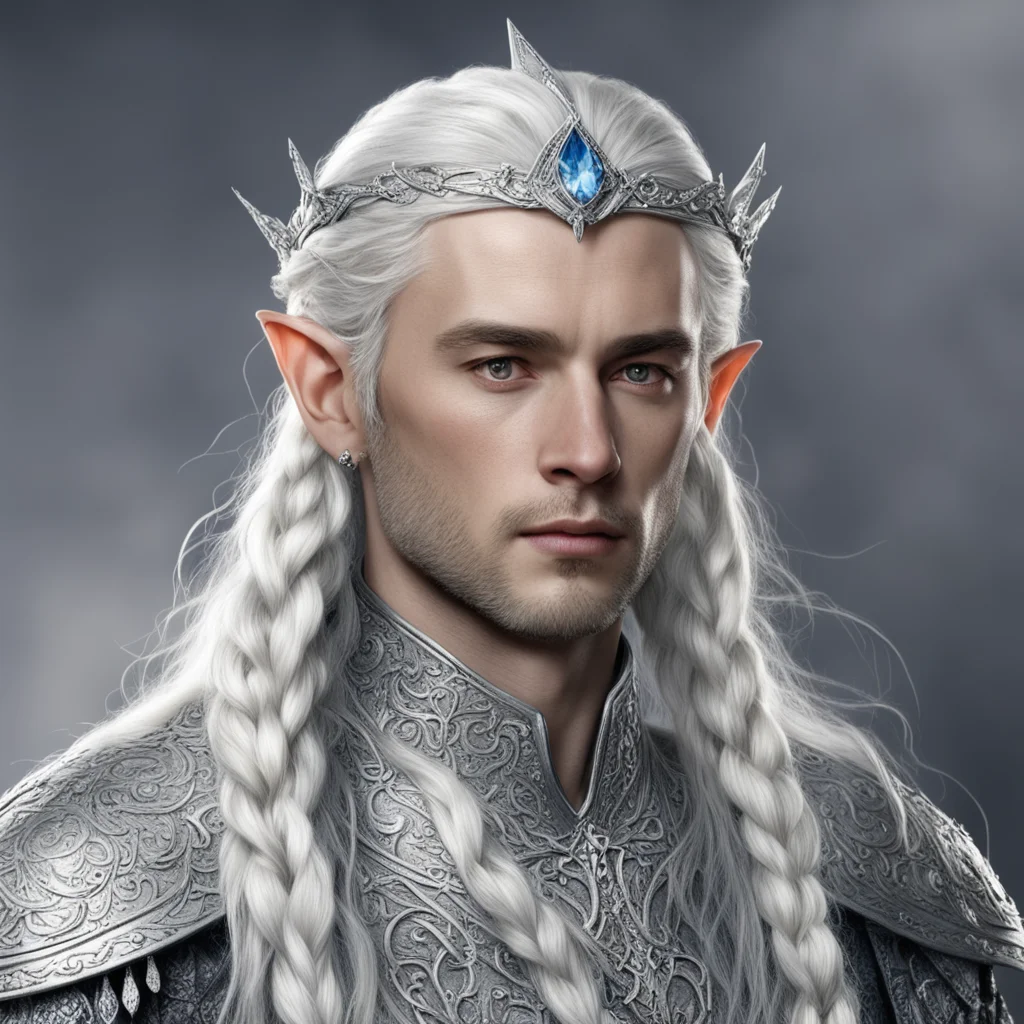 aitolkien prince celeborn with silver hair and braids wearing silver elvish circlet encrusted with diamonds with large center diamond  confident engaging wow artstation art 3