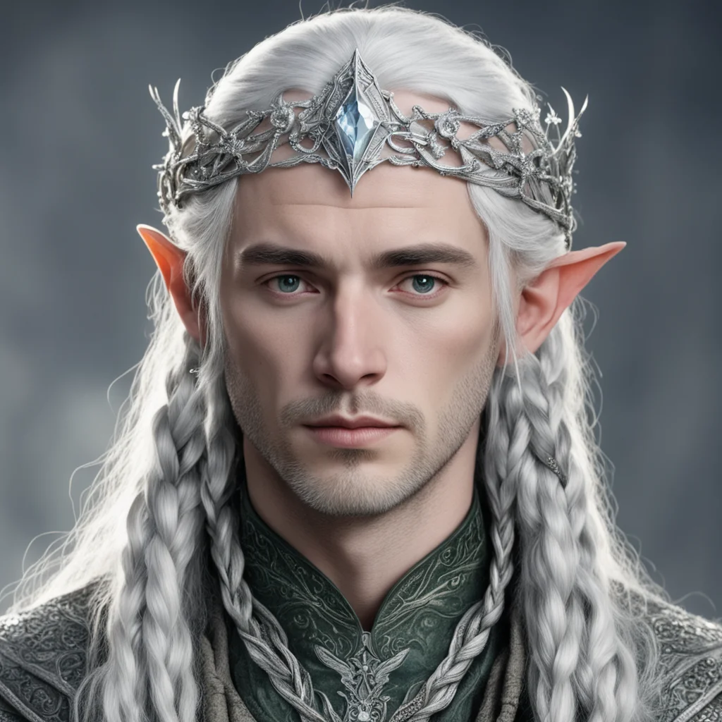 aitolkien prince celeborn with silver hair and braids wearing silver serpentine elvish circlet encrusted with diamonds with large center diamond confident engaging wow artstation art 3