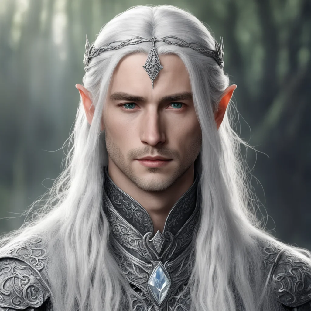 aitolkien prince celeborn with silver hair and braids wearing silver sindarin elvish circlet with large center diamond amazing awesome portrait 2