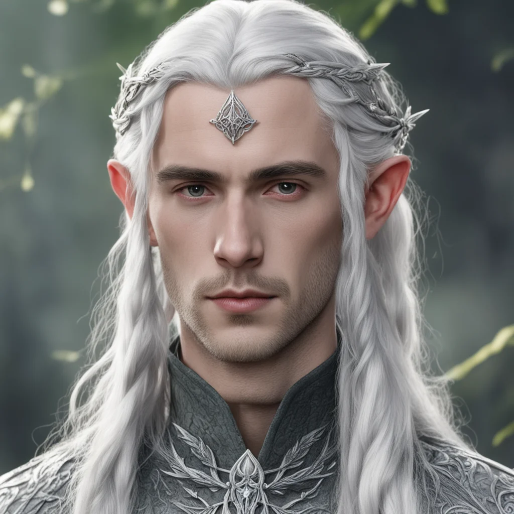 aitolkien prince celeborn with silver hair and braids wearing silver sindarin elvish circlet with prominent center diamond amazing awesome portrait 2
