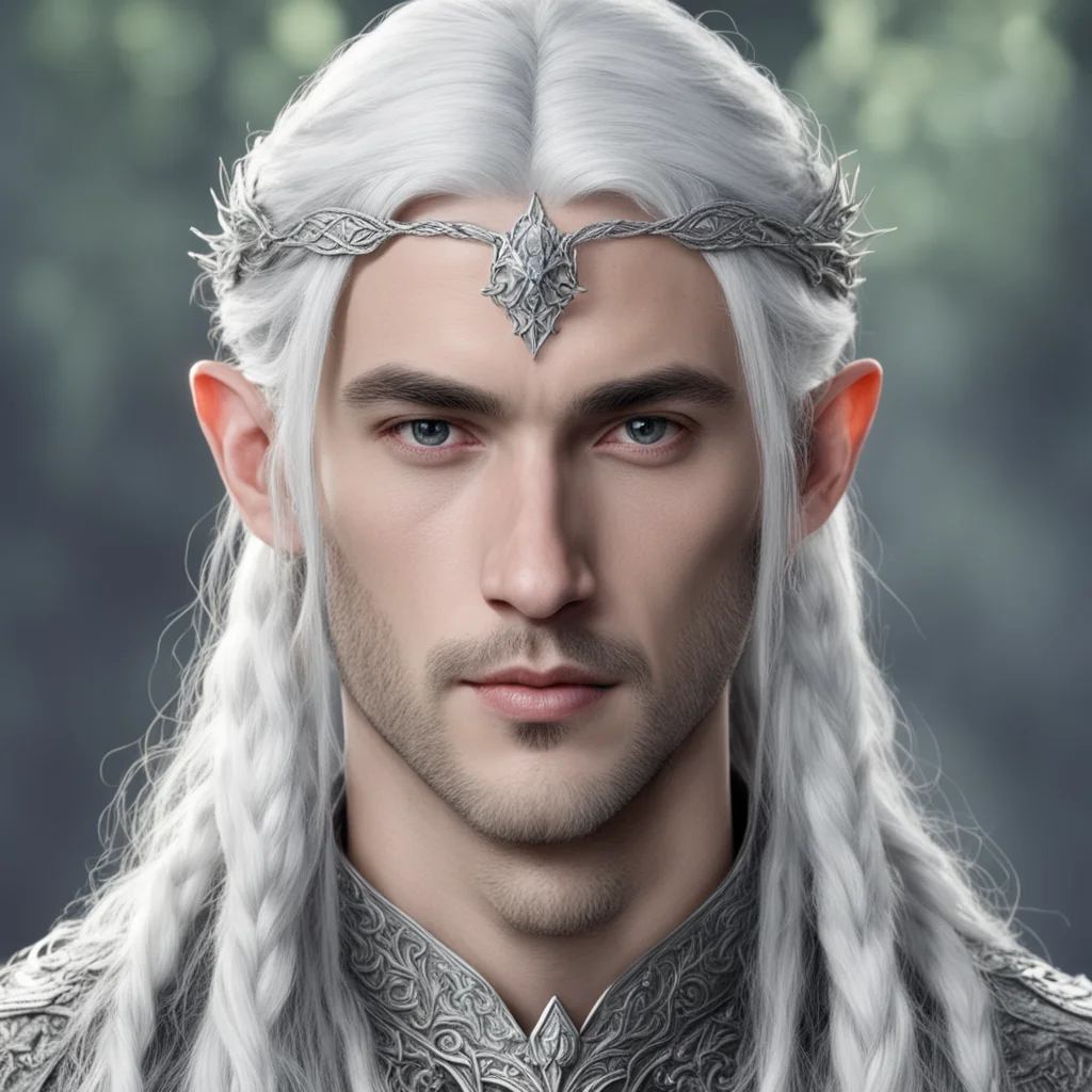 aitolkien prince celeborn with silver hair and braids wearing silver sindarin elvish circlet with prominent center diamond confident engaging wow artstation art 3