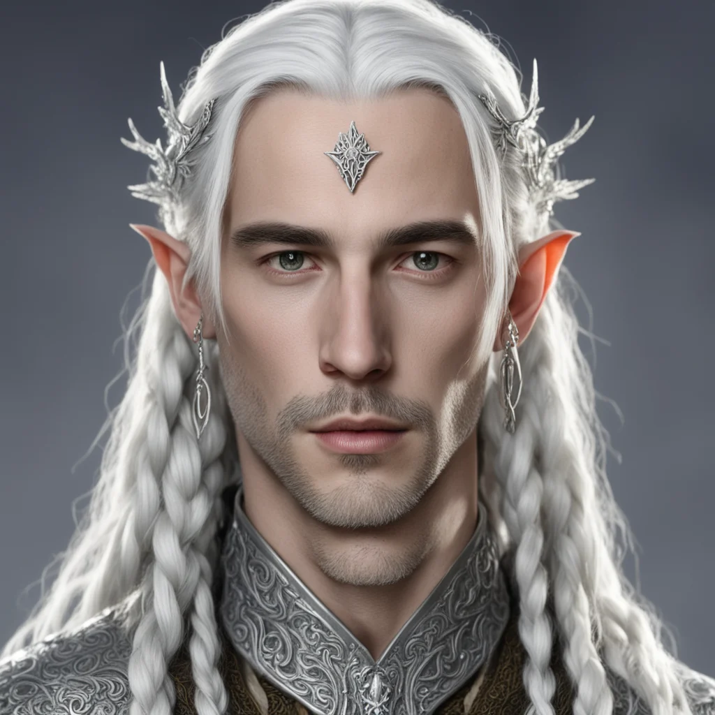 tolkien prince celeborn with silver hair and braids wearing silver sindarin elvish circlet with prominent center diamond good looking trending fantastic 1