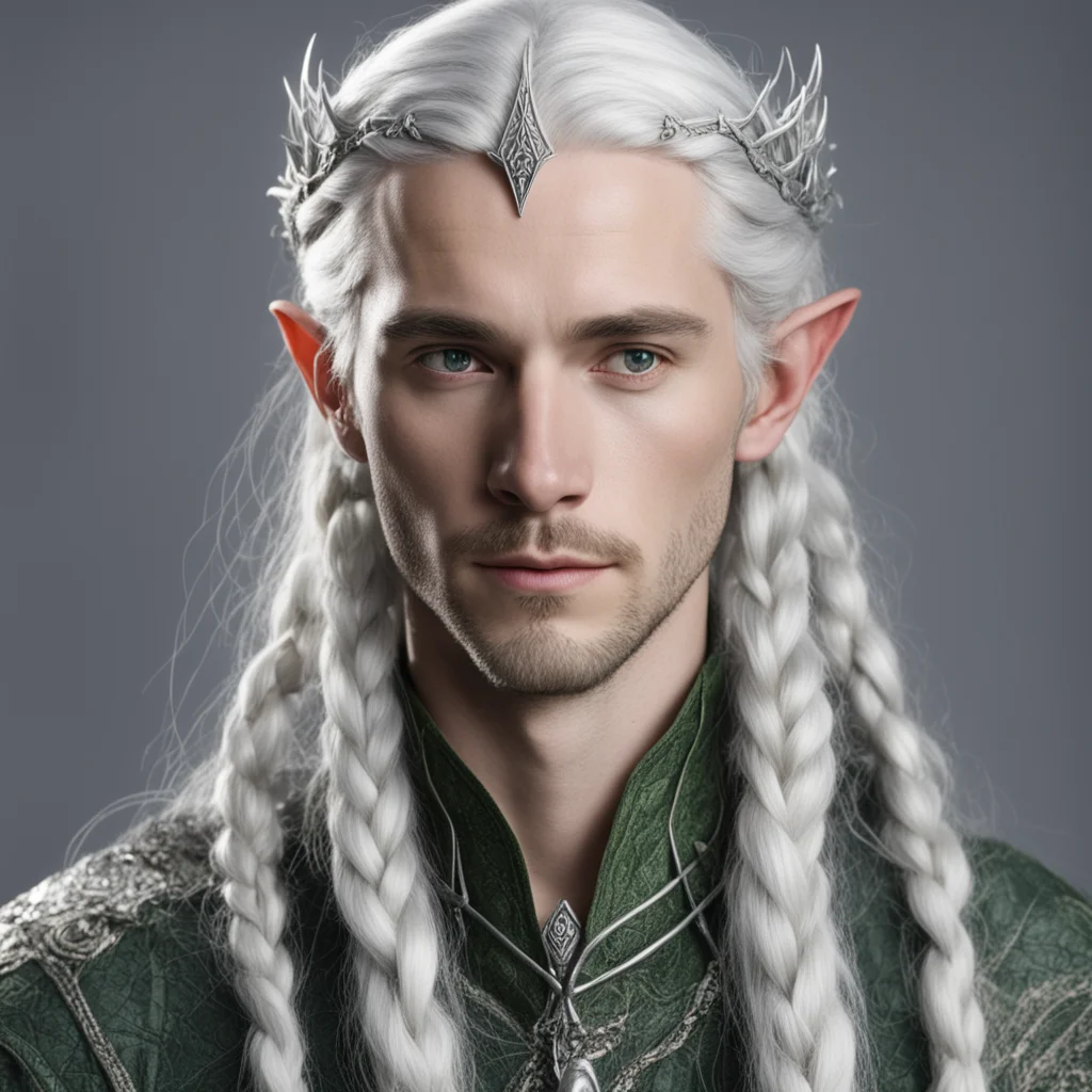 aitolkien prince celeborn with silver hair and braids wearing small silver serpentine elvish circlet with large center diamond  amazing awesome portrait 2