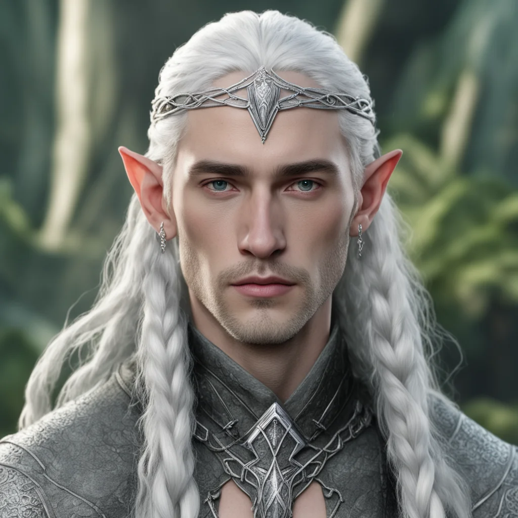 aitolkien prince celeborn with silver hair and braids wearing small silver serpentine elvish circlet with large center diamond  confident engaging wow artstation art 3