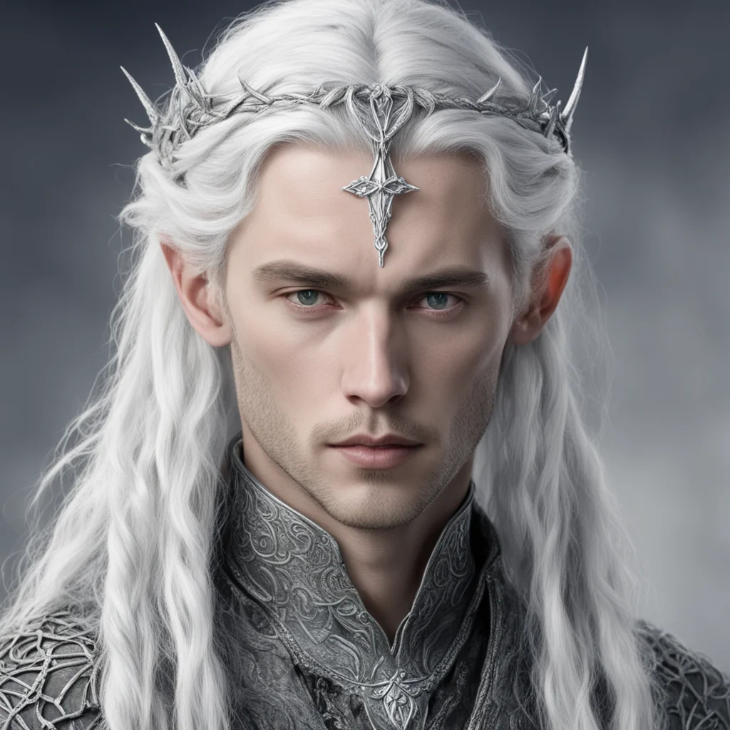 aitolkien prince celeborn with silver hair and braids wearing small silver serpentine elvish circlet with large center diamond  good looking trending fantastic 1