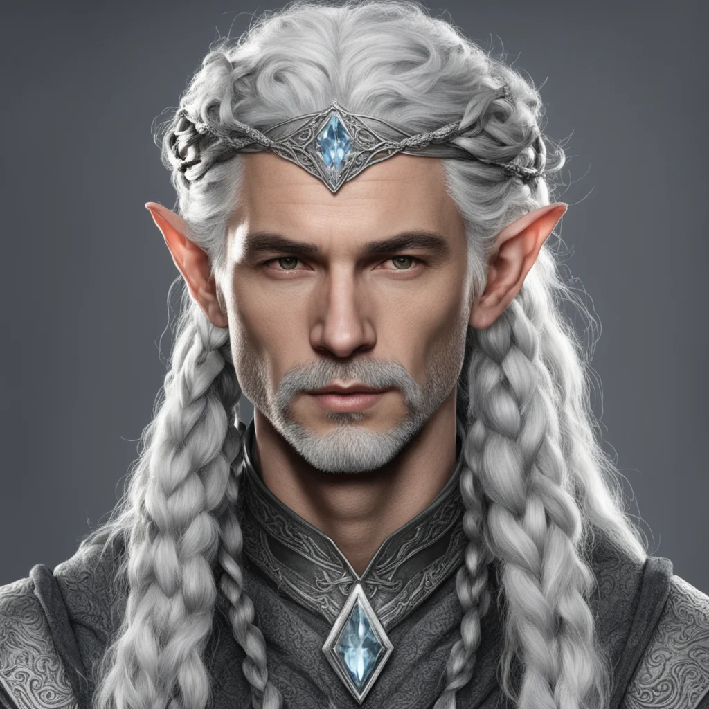 aitolkien prince elmo with gray hair and braids wearing silver serpentine elvish circlet with large center diamond good looking trending fantastic 1