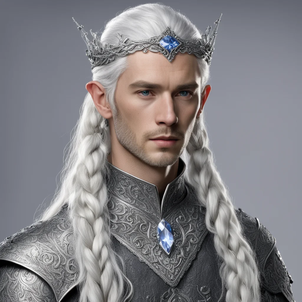 aitolkien prince elmo with silver hair and braids wearing silver elvish circlet encrusted with diamonds and large center diamond  amazing awesome portrait 2