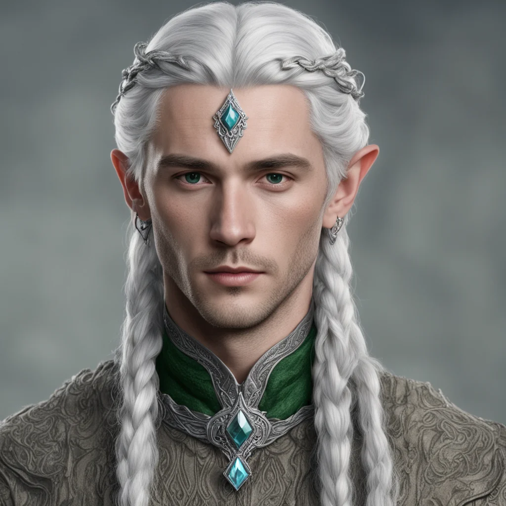 aitolkien prince elmo with silver hair and braids wearing silver serpentine elvish circlet with large center diamond good looking trending fantastic 1