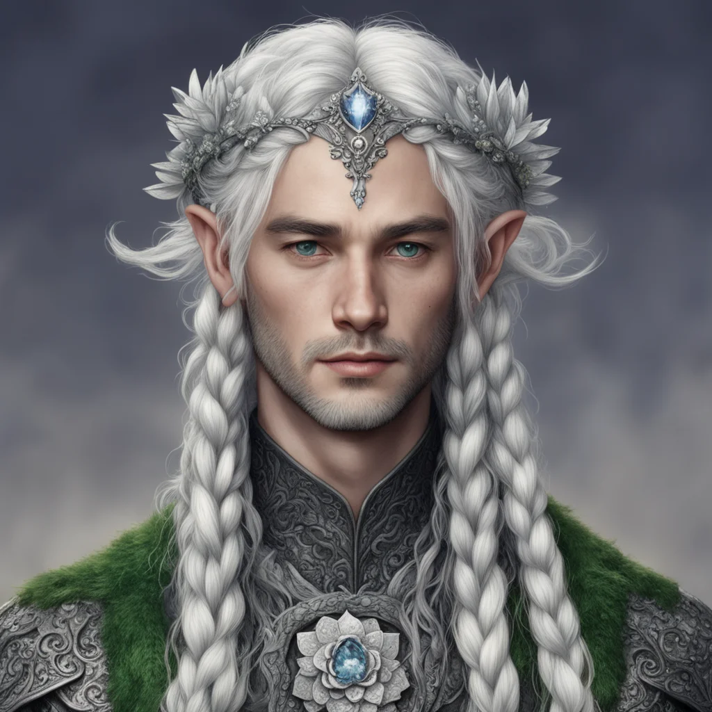 aitolkien prince elmo with silver hair with braids wearing silver flower elvish circlet encrusted with dimonds  confident engaging wow artstation art 3