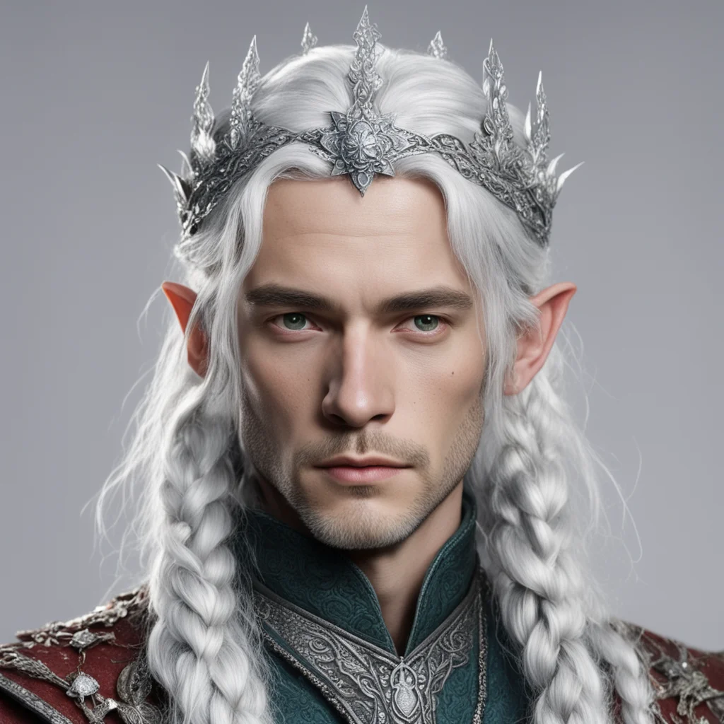 tolkien prince elmo with silver hair with braids wearing silver flower elvish circlet encrusted with dimonds  good looking trending fantastic 1