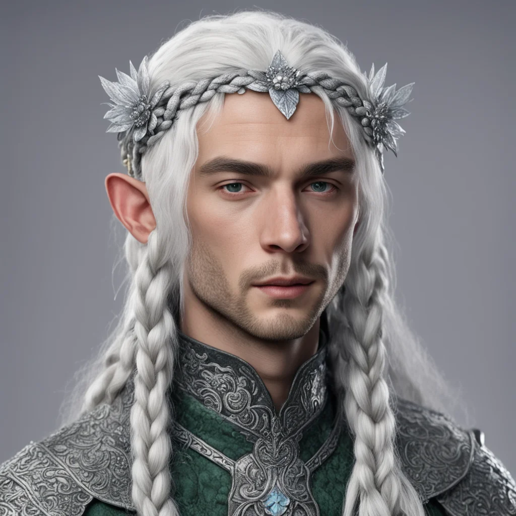 tolkien prince elmo with silver hair with braids wearing silver flower elvish circlet encrusted with dimonds confident engaging wow artstation art 3