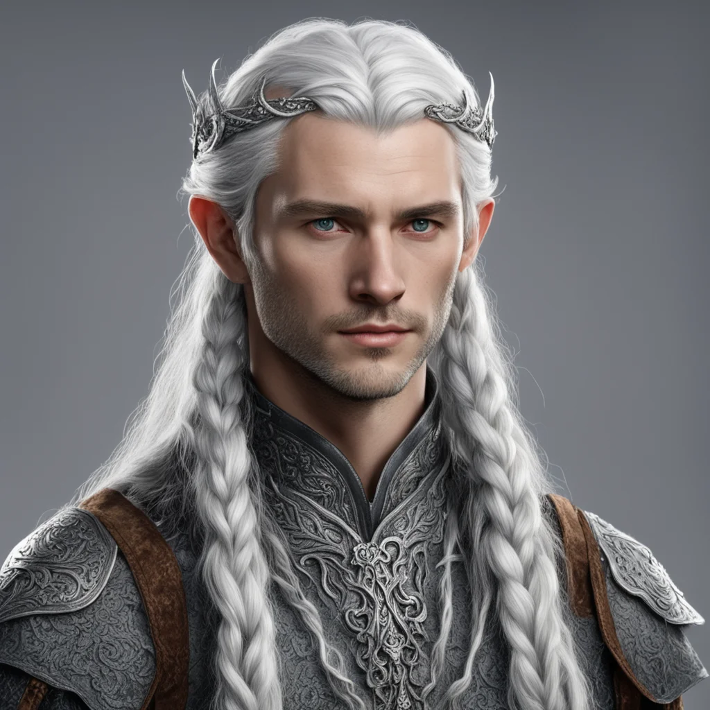 aitolkien prince elmo with silver hair with braids wearing silver sindarin elvish circlet with diamonds amazing awesome portrait 2