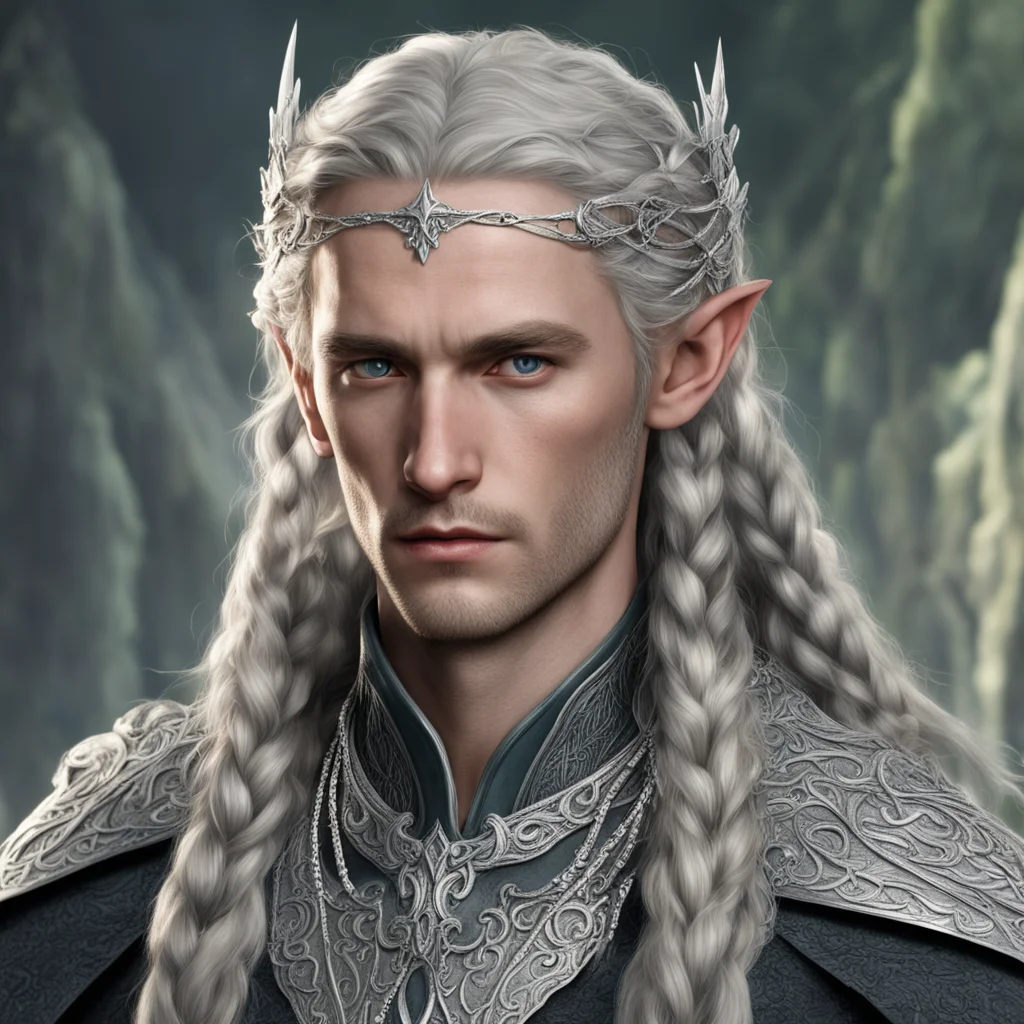 aitolkien prince galadhon with braids wearing silver elvish circlet with diamonds amazing awesome portrait 2