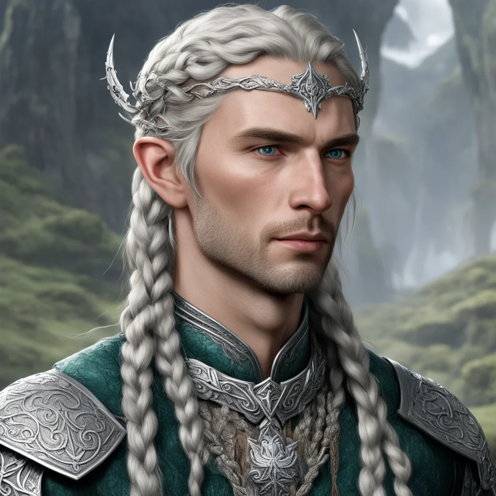 aitolkien prince galadhon with braids wearing silver elvish circlet with diamonds good looking trending fantastic 1