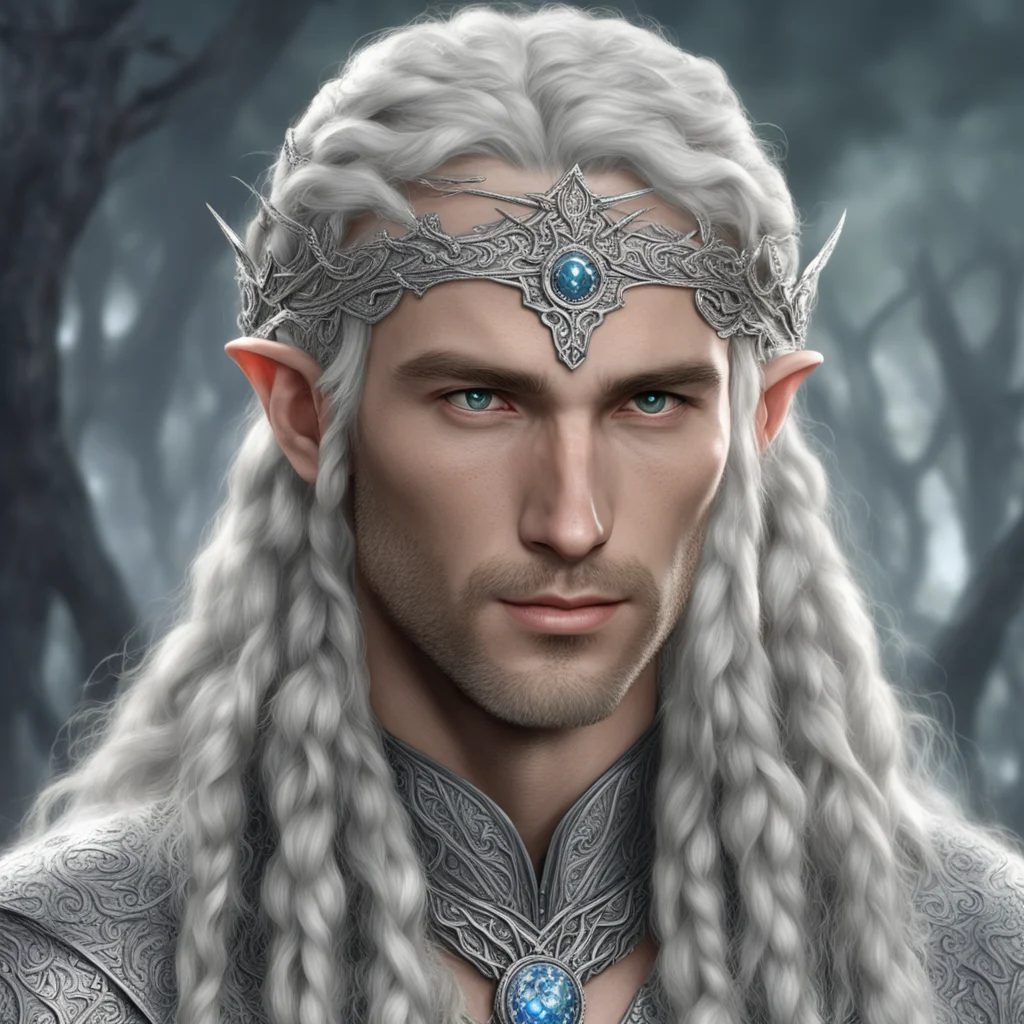 aitolkien prince galadhon with braids wearing silver elvish circlet with diamonds