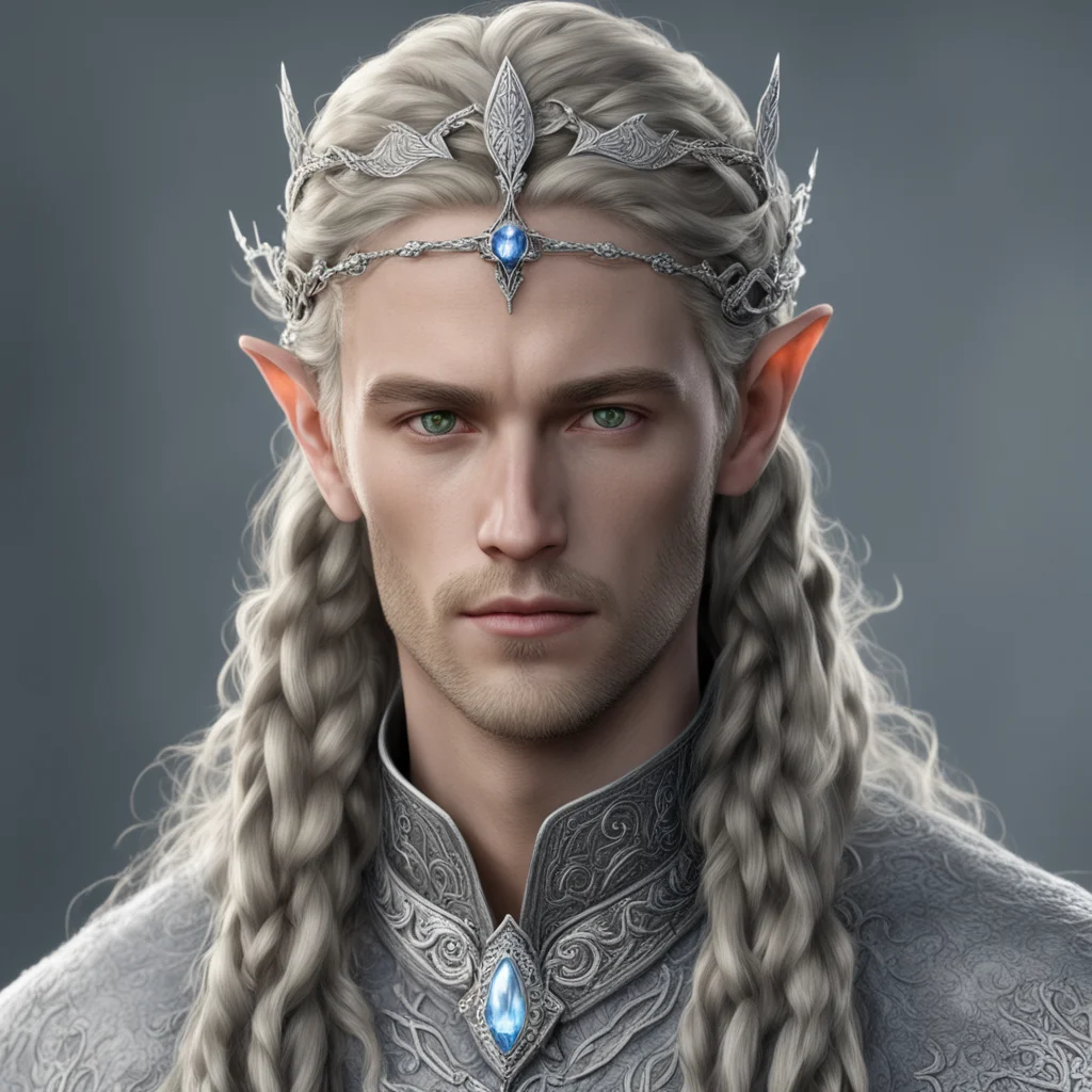 aitolkien prince galadhon with braids wearing small silver sindarin elven circlet with diamonds amazing awesome portrait 2