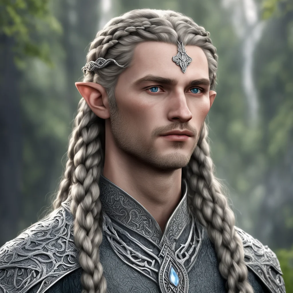 aitolkien prince galadhon with braids wearing small silver sindarin elven circlet with diamonds confident engaging wow artstation art 3