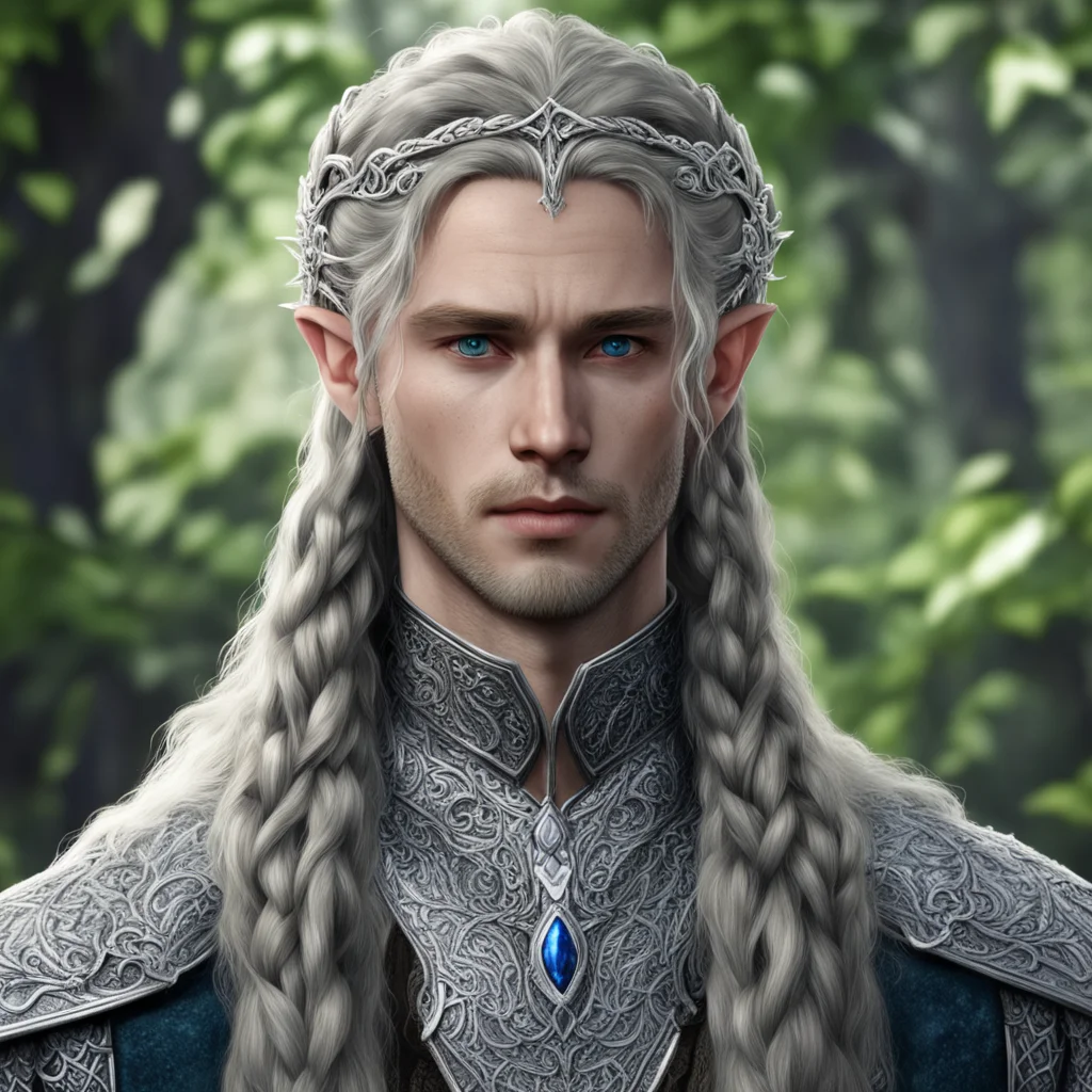 tolkien prince galadhon with braids wearing small silver sindarin elven circlet with diamonds good looking trending fantastic 1