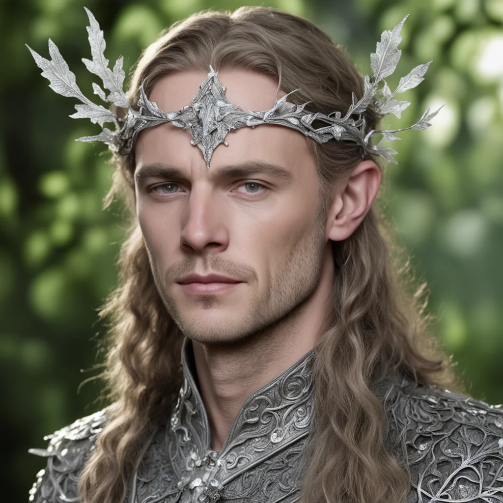 aitolkien prince galathil wearing silver oak leaf elven circlet with diamonds amazing awesome portrait 2