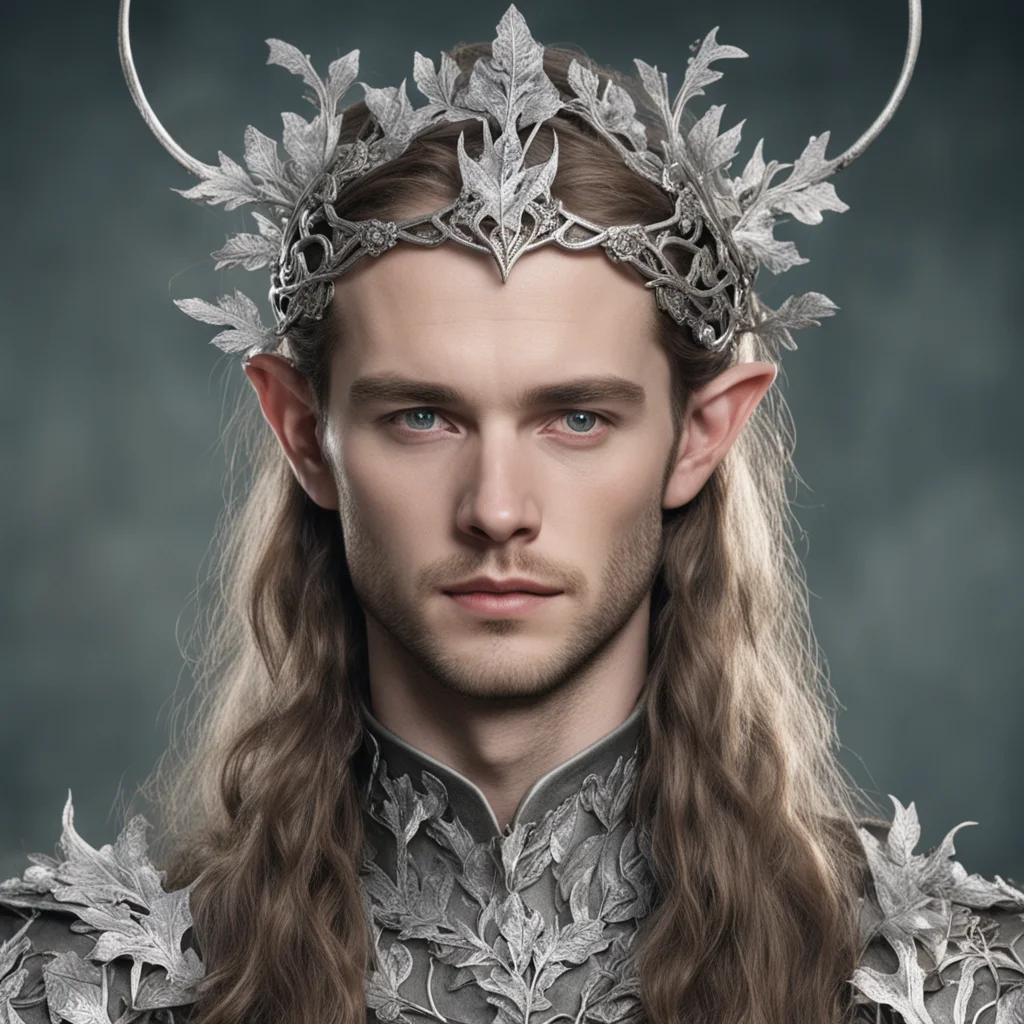 aitolkien prince galathil wearing silver oak leaf elven circlet with diamonds good looking trending fantastic 1