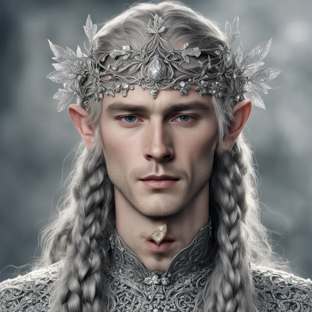 aitolkien prince galathil with braids wearing silver flower elvish circlet encrusted with diamonds amazing awesome portrait 2