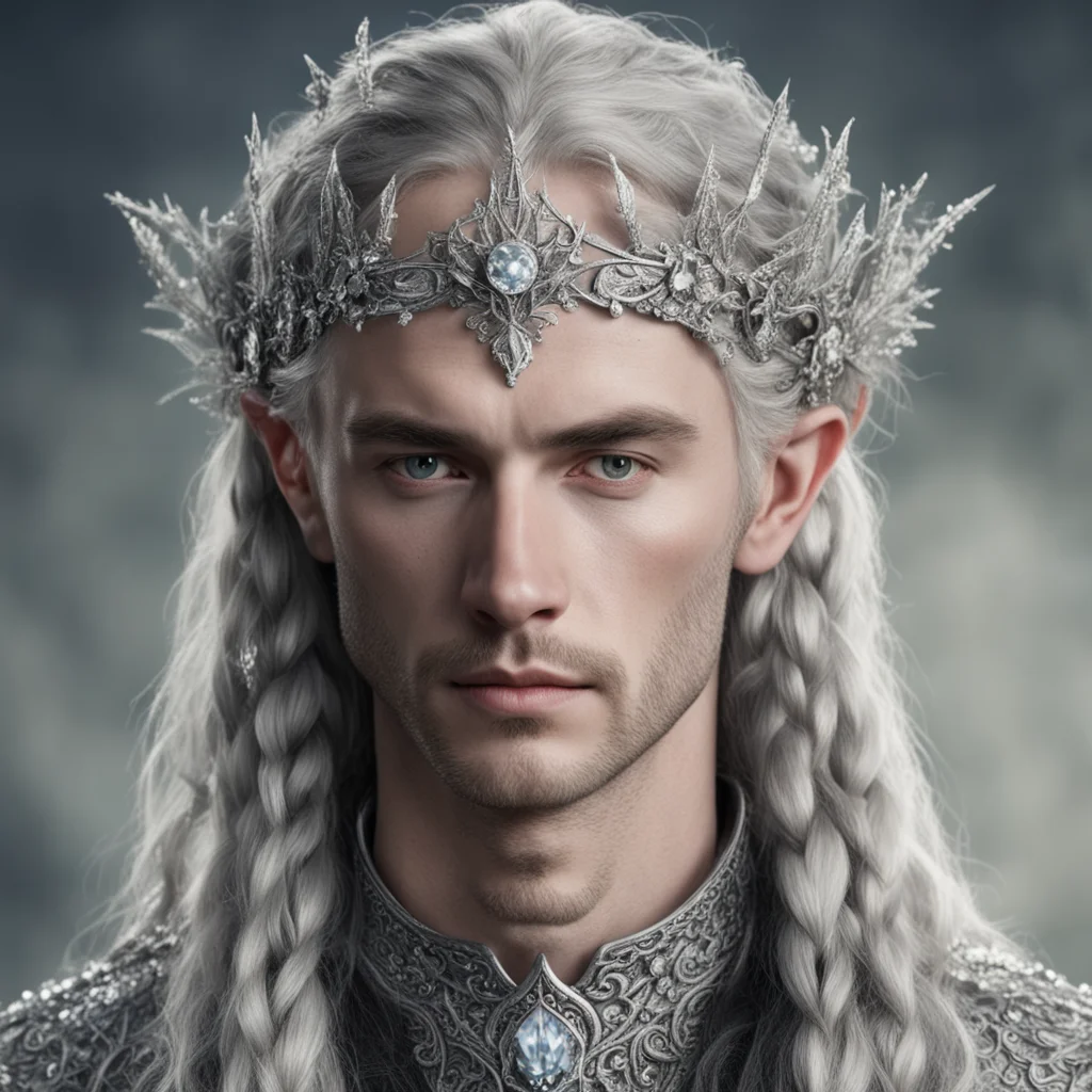 aitolkien prince galathil with braids wearing silver flower elvish circlet encrusted with diamonds good looking trending fantastic 1