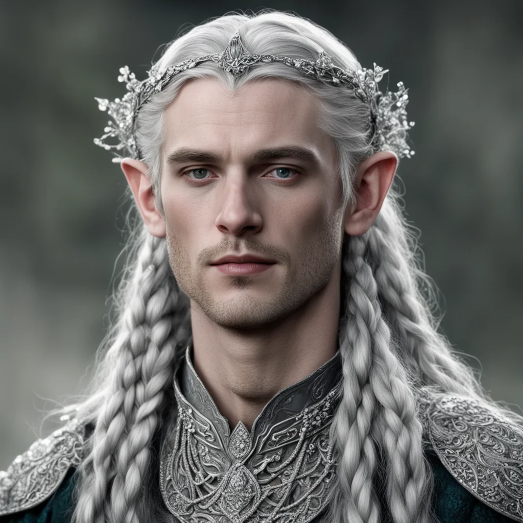 aitolkien prince galathil with braids wearing silver flower elvish circlet encrusted with diamonds