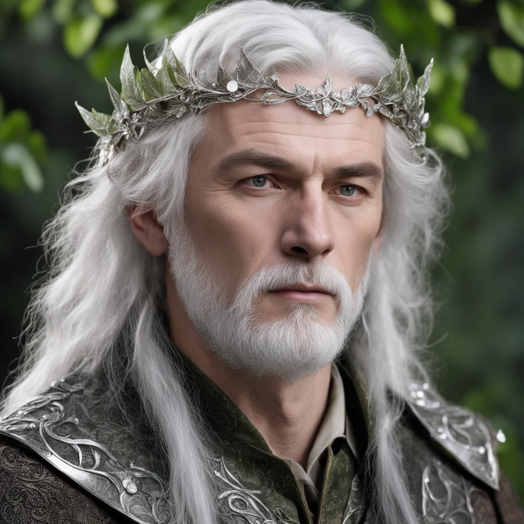 aitolkien prince galathil with silver hair wearing silver beech leaf elven circlet with diamonds amazing awesome portrait 2