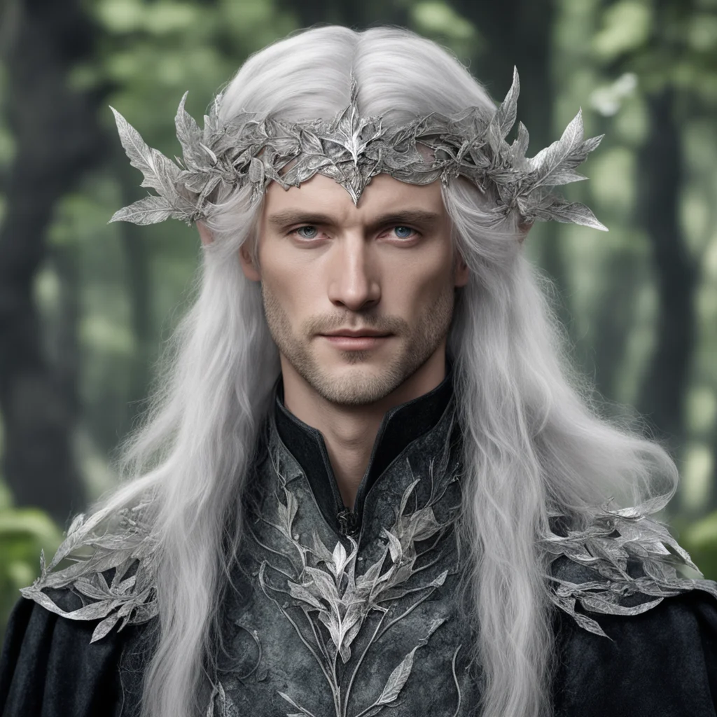 aitolkien prince galathil with silver hair wearing silver beech leaf elven circlet with diamonds good looking trending fantastic 1