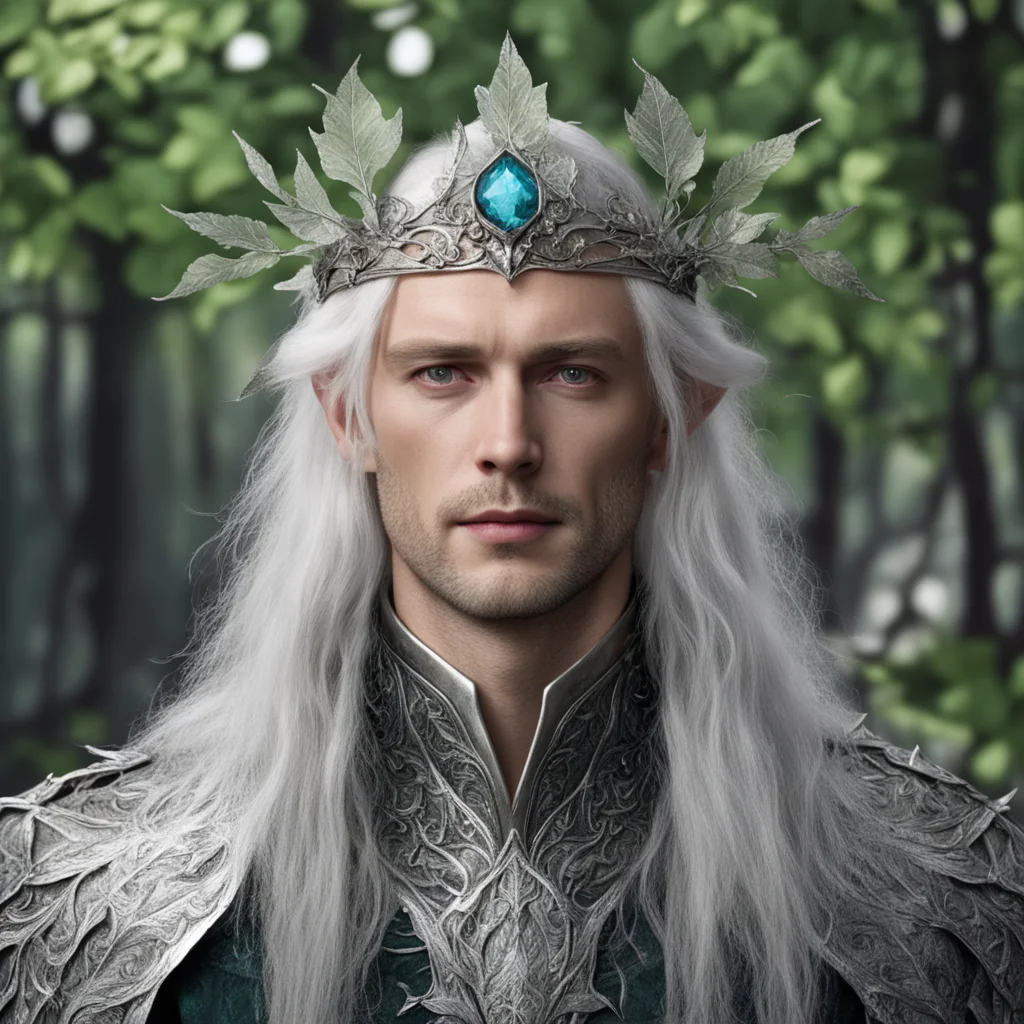 aitolkien prince galathil with silver hair wearing silver beech leaf elven circlet with diamonds