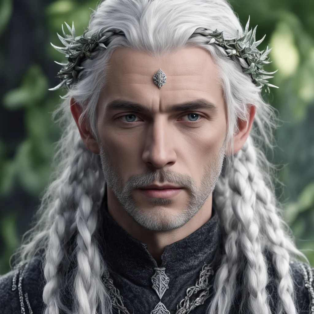 aitolkien prince galathil with silver hair with braids wearing silver elvish circlet of silver leaf and diamond berry amazing awesome portrait 2