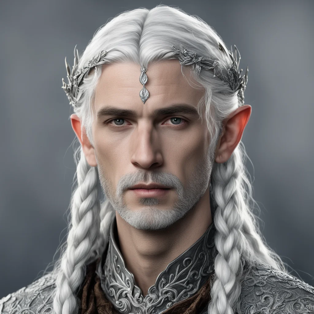 aitolkien prince galathil with silver hair with braids wearing silver elvish circlet of silver leaf and diamond berry good looking trending fantastic 1