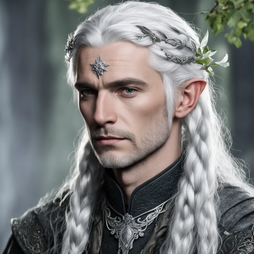 aitolkien prince galathil with silver hair with braids wearing silver leaf with diamond berry elvish circlet confident engaging wow artstation art 3