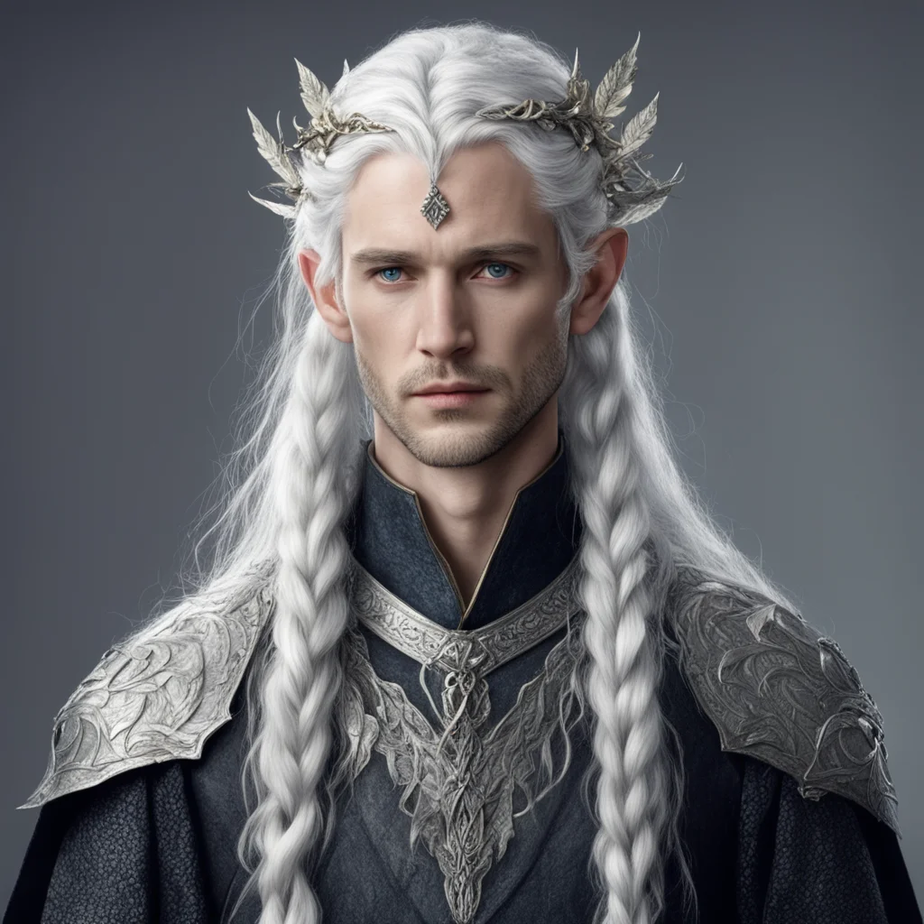tolkien prince galathil with silver hair with braids wearing silver leaf with diamond berry elvish circlet good looking trending fantastic 1