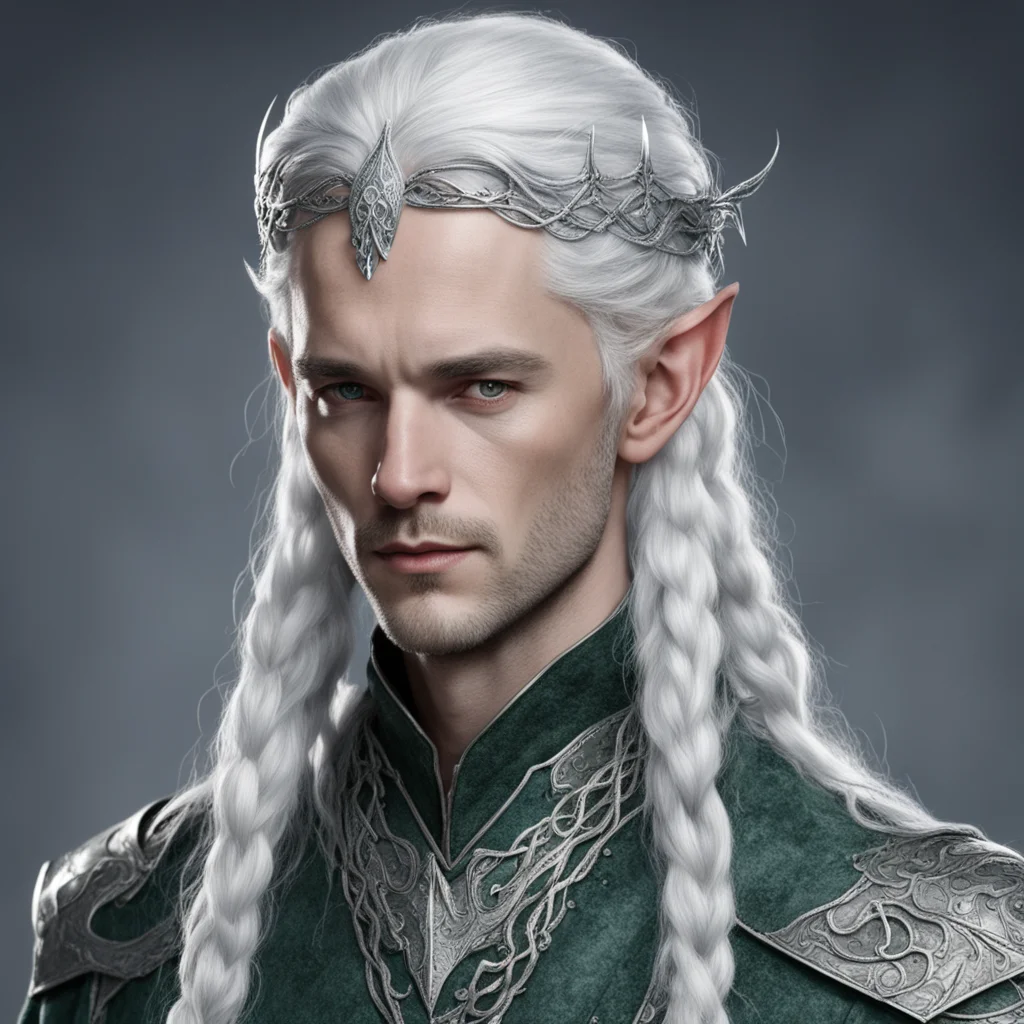 aitolkien prince galathil with silver hair with braids wearing silver serpentine elven circlet with diamonds  amazing awesome portrait 2