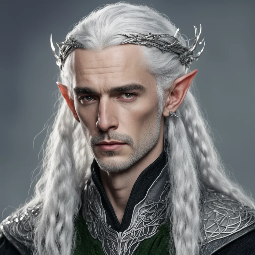 aitolkien prince galathil with silver hair with braids wearing silver serpentine elven circlet with diamonds  confident engaging wow artstation art 3